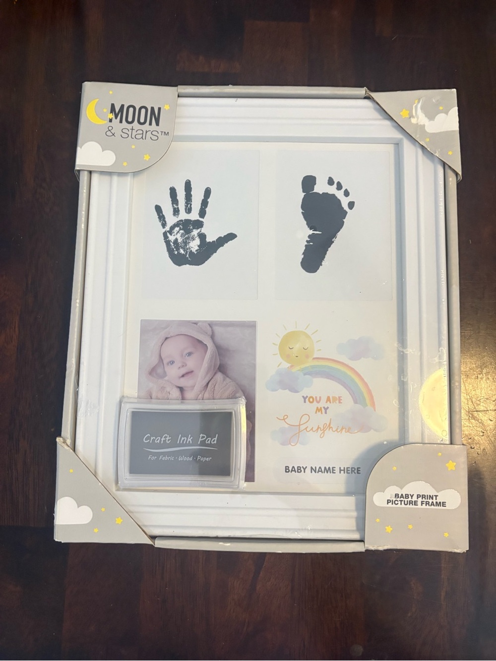 White Baby Print Picture Frame with Gray Ink Pad
